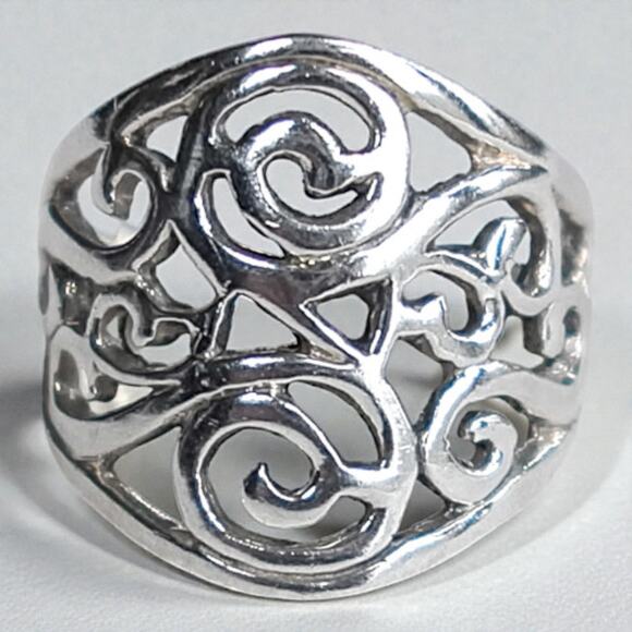 925 Silver Scrolled Filigree Ring Vintage Elegant Delicate Lacework Design - Picture 1 of 6